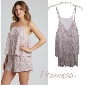 Promesa Floral Romper Women's Size M Multicolor Crepe Spaghetti Straps V-Back